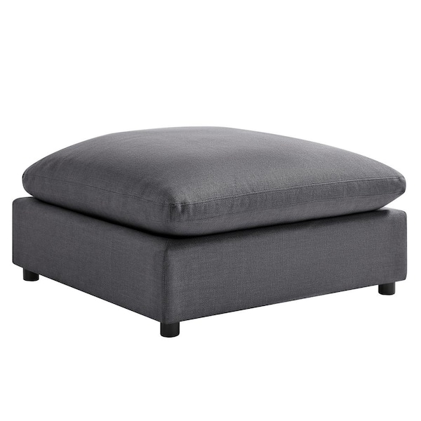 Square Ottoman Large Charcoal Low Profile Woven Fabric Minimalist