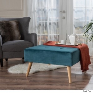 Square Ottoman Mid-Century Button Tufted with Tapered Legs