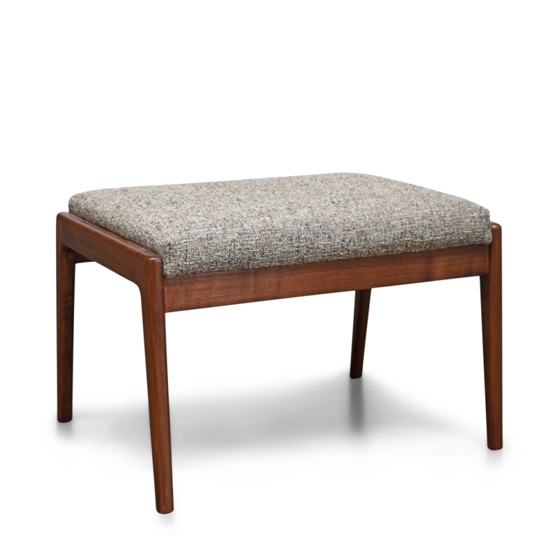 Square Ottoman with Slatted Base and Mineral Blue Upholstery