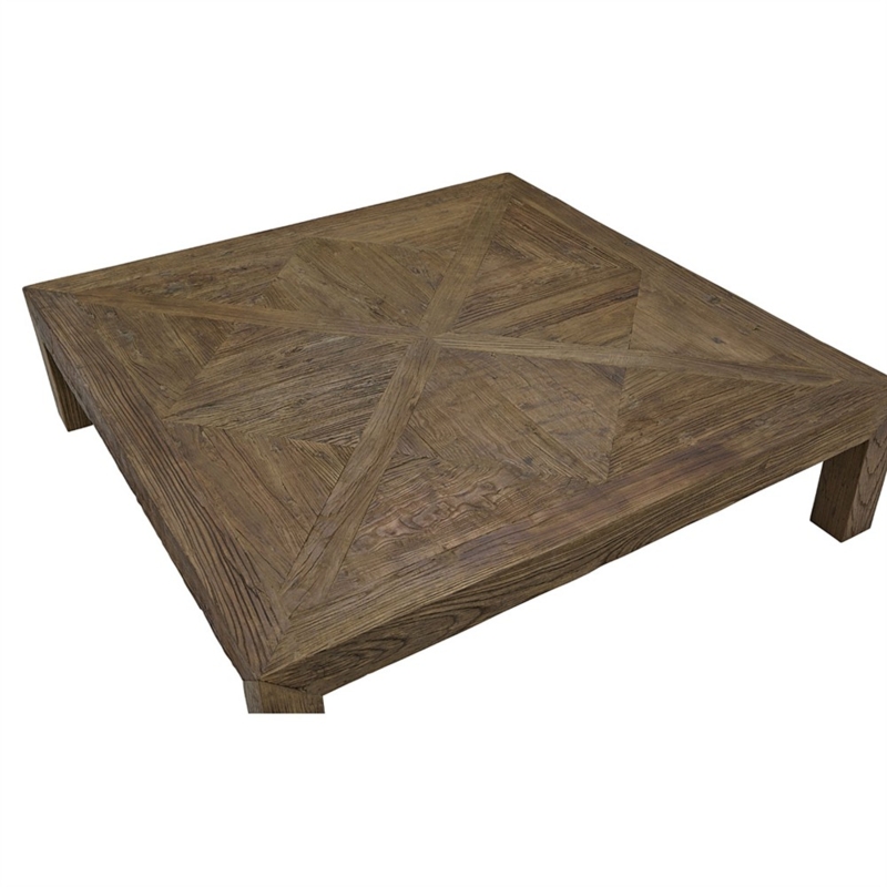 Square Parquet Coffee Table with Chunky Block Base Lodge Style