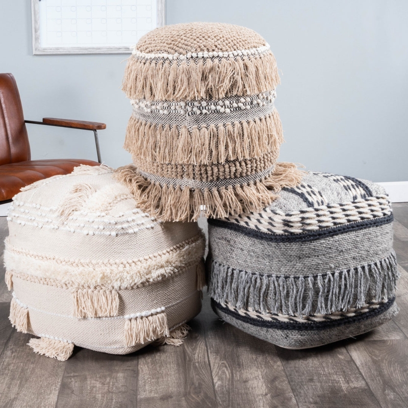 Square Pouf Charcoal Gray Geometric Tribal Weave Boho