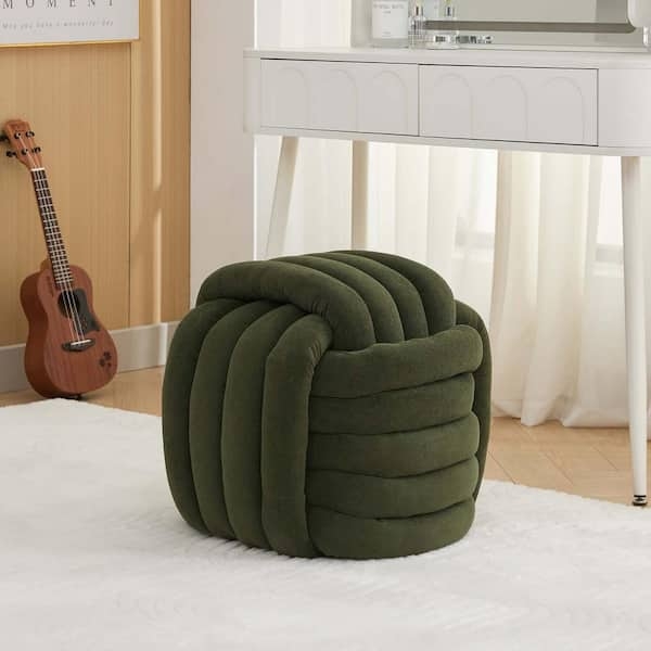 Square Pouf Knot Design in Sage Green, Sculptural Floor Seating