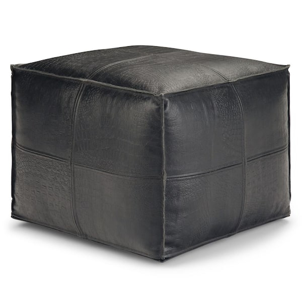 Square Pouf Leather-Like Decorative Stitching Bohemian