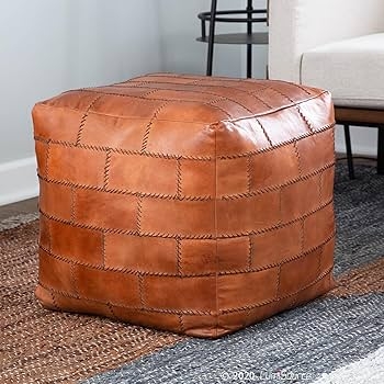 Square Pouf, Leather-like Top Handle and Decorative Stitching