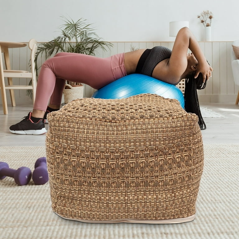 Square Pouf Ottoman Chunky Knit Charcoal Grey Cube Floor Seat