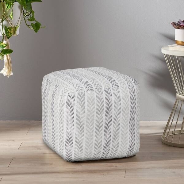 Square Pouf Ottoman Soft Edges Textured Zigzag Cushion Gray