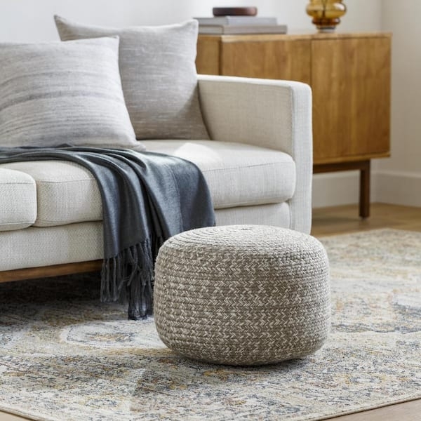 Square Pouf with Interlocking Braided Knit in Taupe (61 chars)