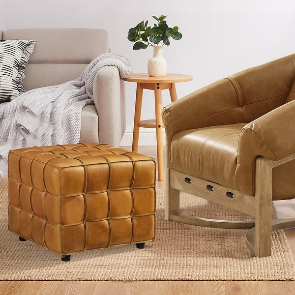 Square Pouf with Stitched Panels and Piped Edges for Modern Style