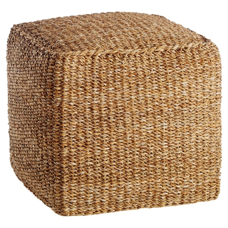 Square Pouf Woven Seagrass Base Thick Beige Cushion Coastal