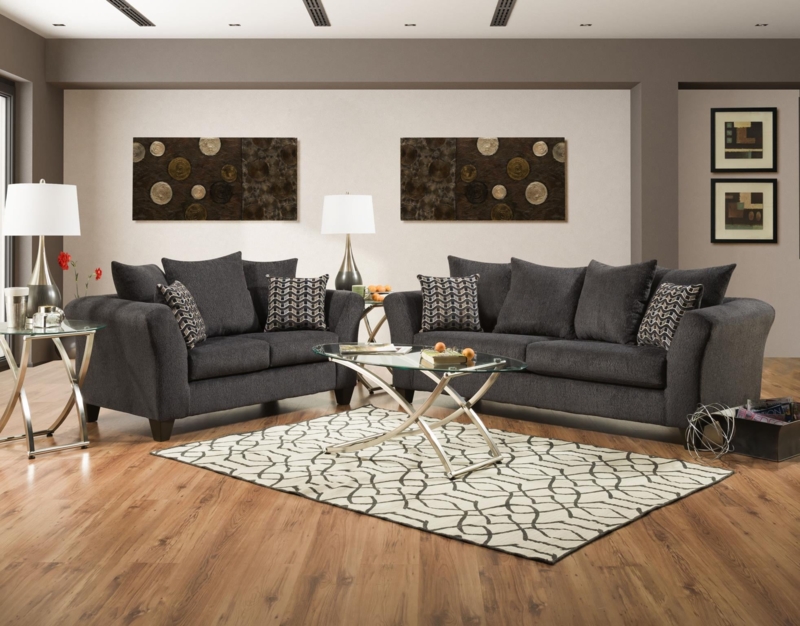 Stationary Charcoal Living Room Set with Geometric Accent Chairs