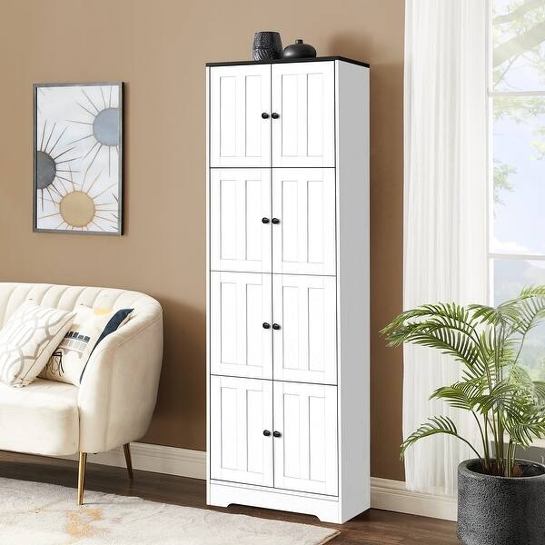 Storage Cabinet Transitional Door Tapered Base Neutral Storage Solution