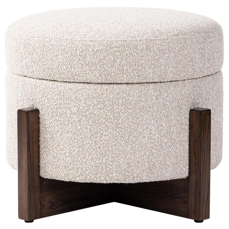 Storage Ottoman Beige Boucle Texture Compartment