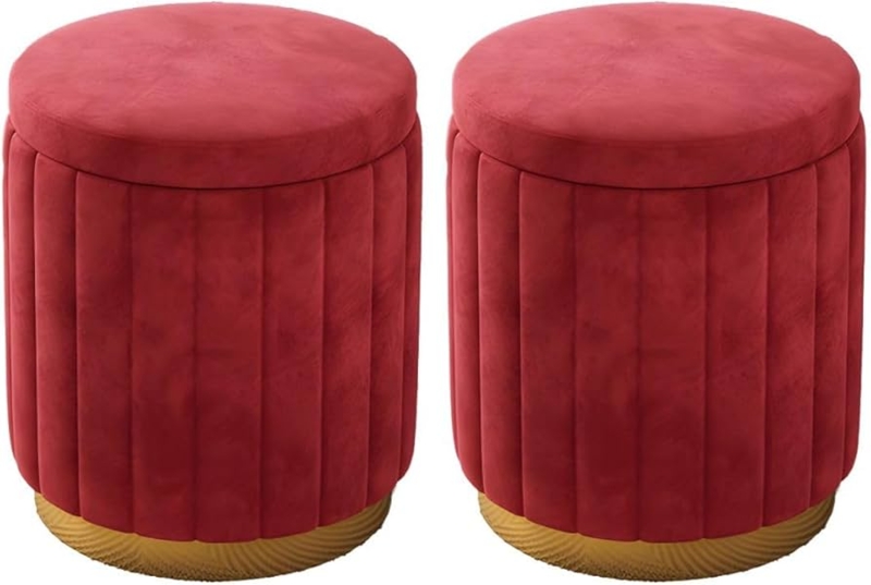 Storage Ottoman Burgundy Velvet Gold Base Glam Set