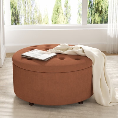 Storage Ottoman Burnt Orange Button Tufted Bench Seat