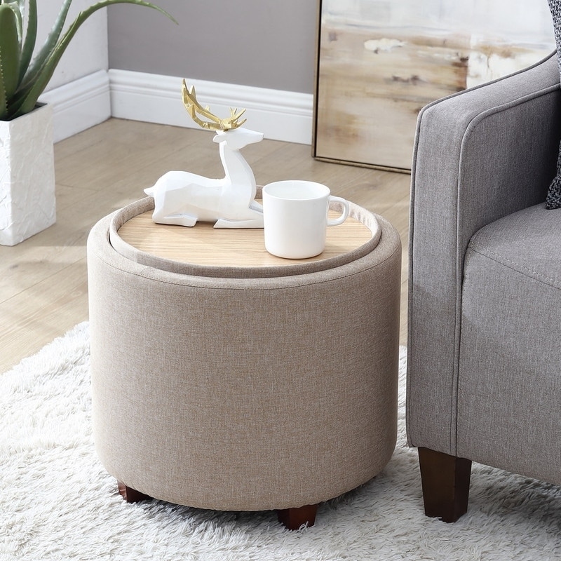 Storage Ottoman Charcoal Gray Button Tufted with Reversible Tray