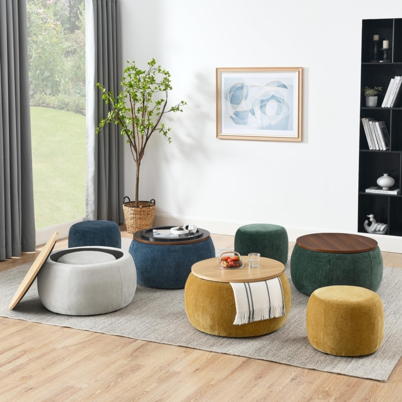 Storage Ottoman Charcoal Grey Cylindrical Form Removable Lid Seating