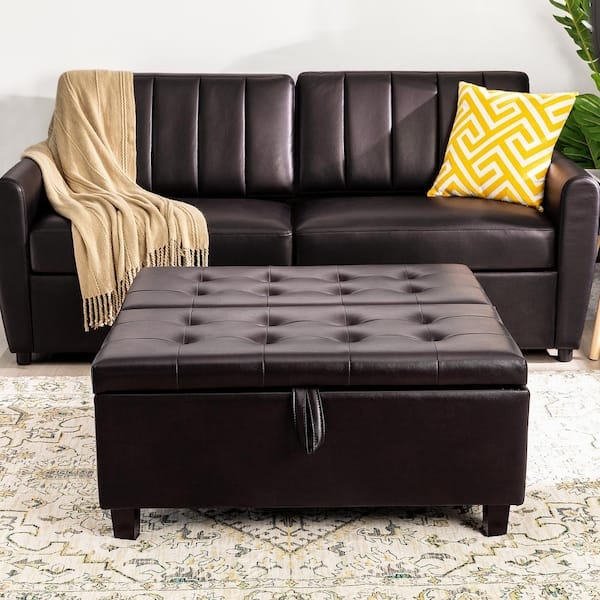 Storage Ottoman Coffee Table Tufted Folding Mechanism