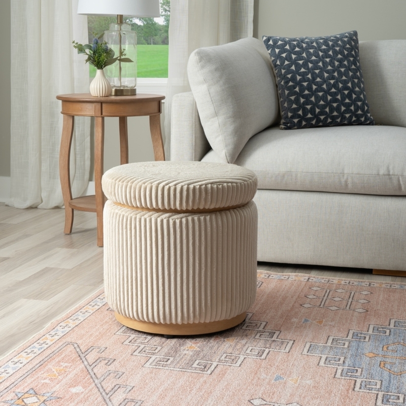 Storage Ottoman Corduroy Ribbing Sherpa Top Round Cozy Nursery