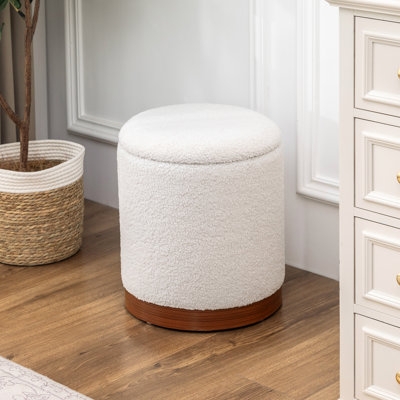 Storage Ottoman Cozy Teddy Fleece Round Silhouette