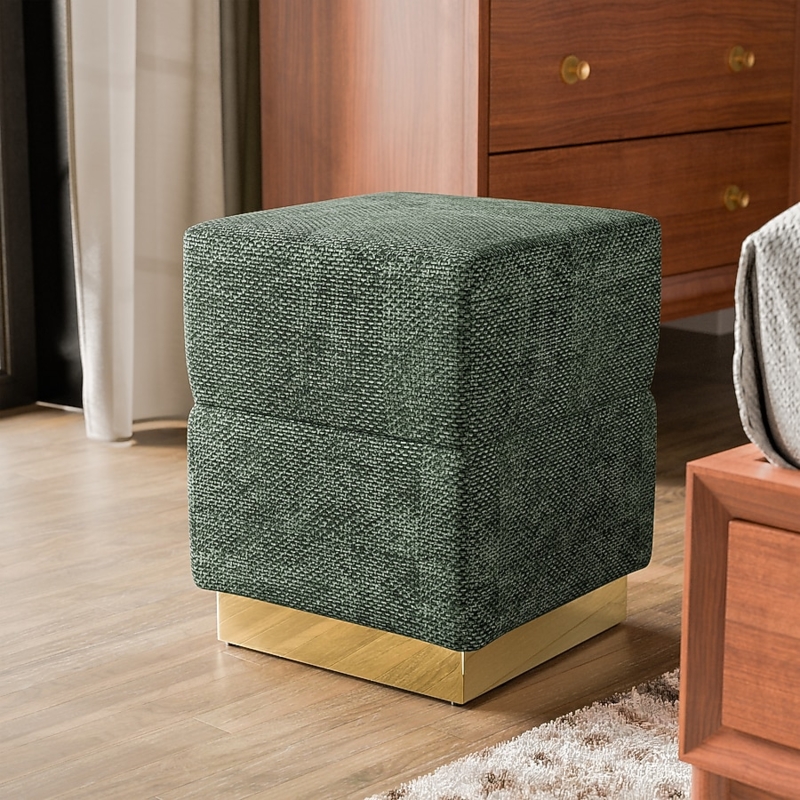 Storage Ottoman Cube Silhouette Olive Green, Lift Off Lid Chenille