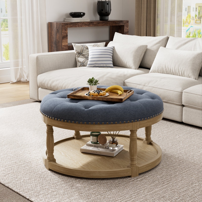 Storage Ottoman Dark Gray Button Tufting Nailhead Trim Traditional