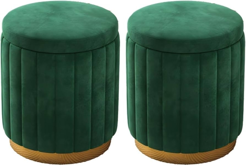 Storage Ottoman Emerald Green Ribbed Velvet Gold Plinth Base