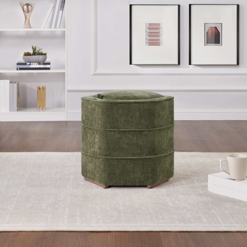 Storage Ottoman Hexagonal Shape Navy Blue Linen Weave