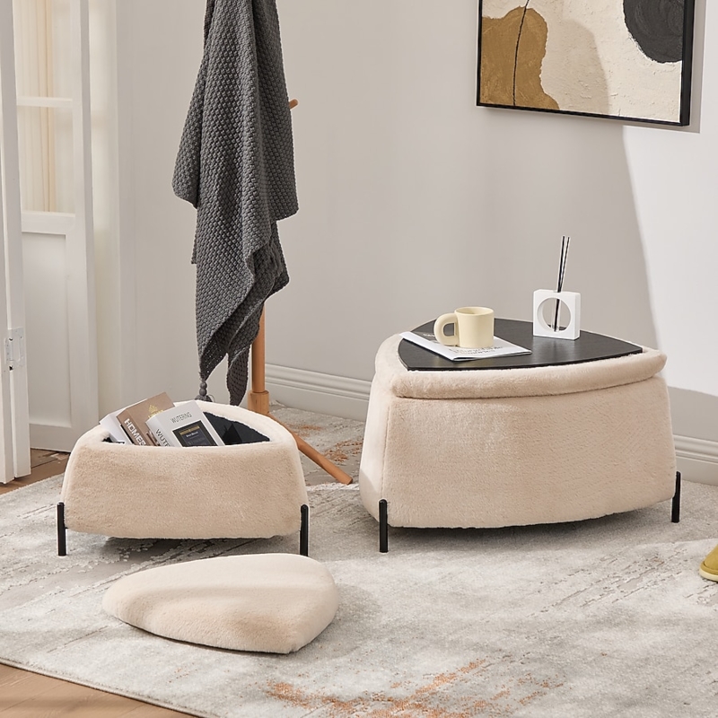 Storage Ottoman Kidney Shaped Camel Upholstery Modern Entryway Seating