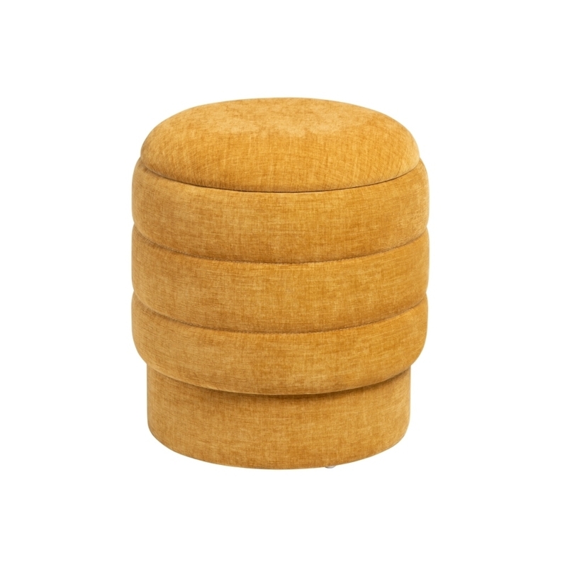Storage Ottoman Mustard Yellow Button Tufted Hinged Lid Bun Feet