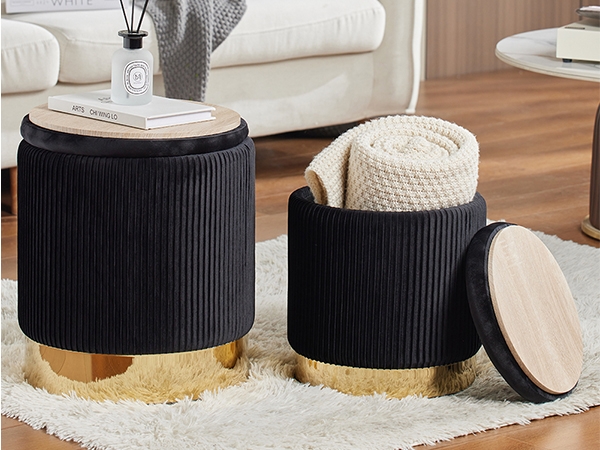 Storage Ottoman Navy Blue Velvet Nested Set