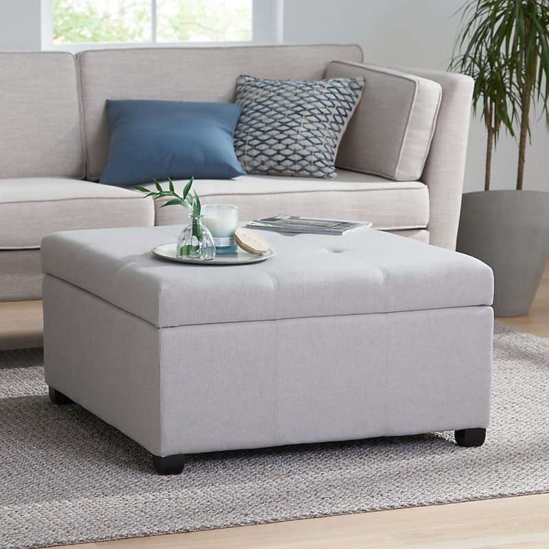 Storage Ottoman Rectangular Hinged Lid Tufted Top Contemporary