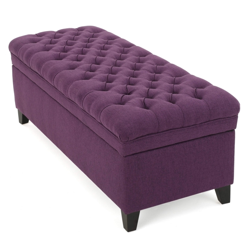 Storage Ottoman Rectangular Tufted Lift Top with Tapered Wood Legs