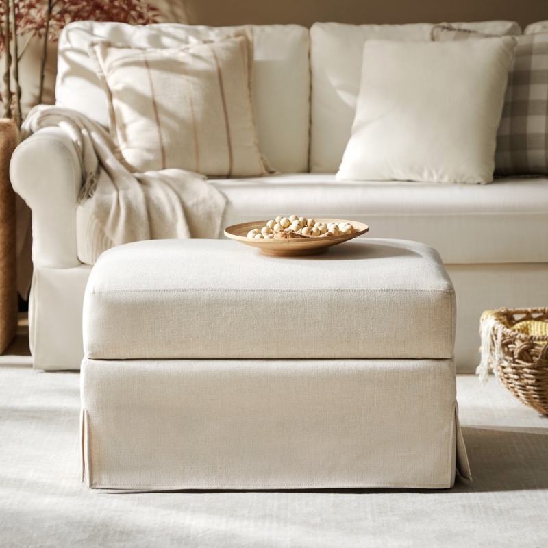Storage Ottoman Round Button-Tufted Removable Cover Modern Farmhouse