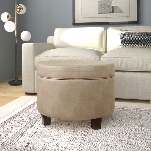 Storage Ottoman, Round Faux Leather, Contemporary Seating