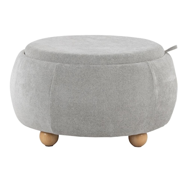 Storage Ottoman Round Integrated Wood Tray Top Circular Base Scandi