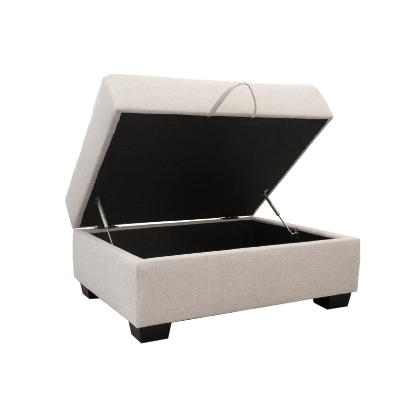 Storage Ottoman Square Beige Tufted Top with Dark Wood Base