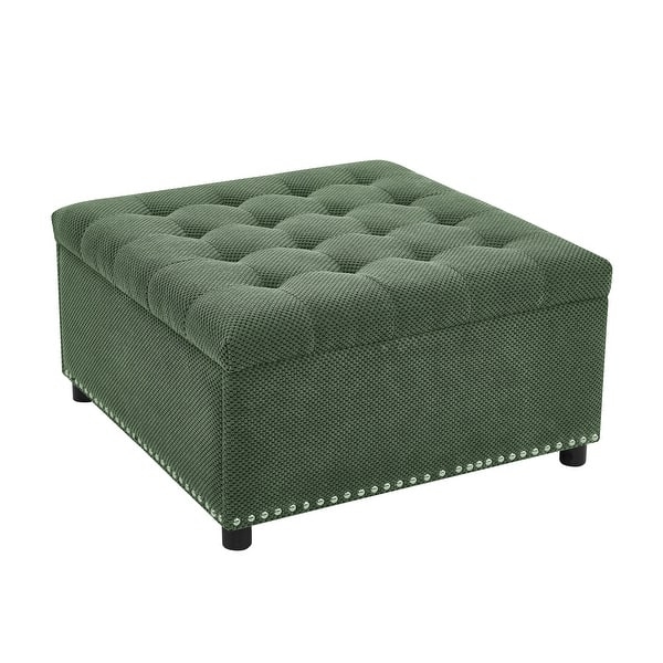 Storage Ottoman Square Charcoal Diamond Tufted Nailhead Trim Bedroom Bench