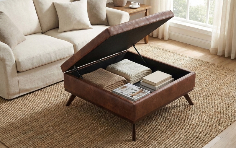 Storage Ottoman Square Navy Blue Button Tufted Lift Top Coffee Table