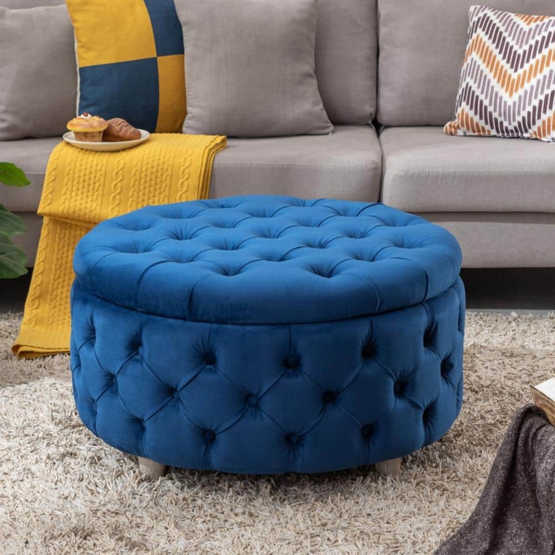 Storage Ottoman Velvet Round Tufted Hidden Storage Compartment