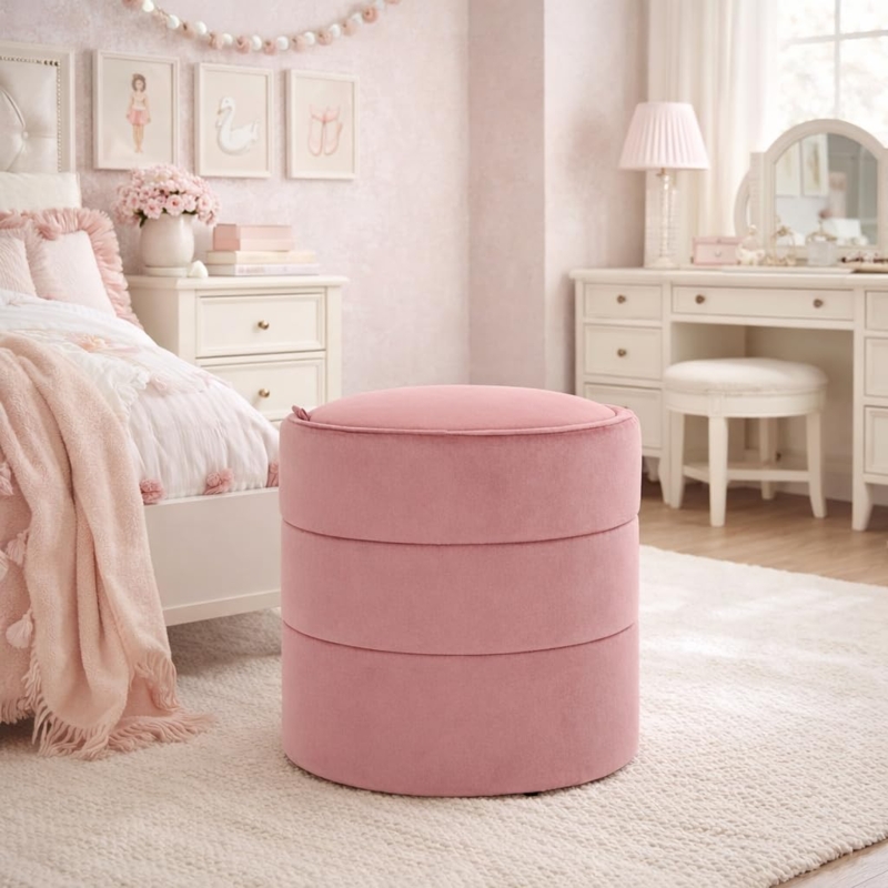 Storage Ottoman Vertical Stitching Velvet Round