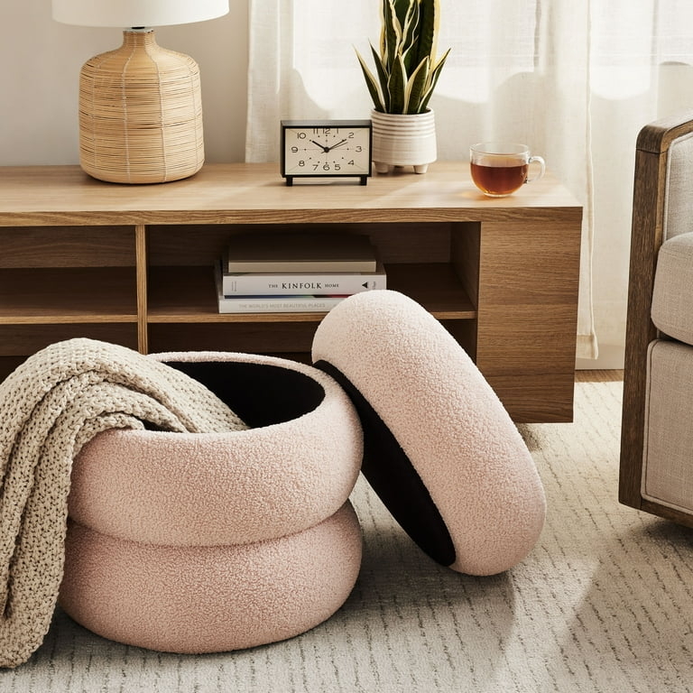 Storage Ottoman with Cloud Silhouette Boucle Texture