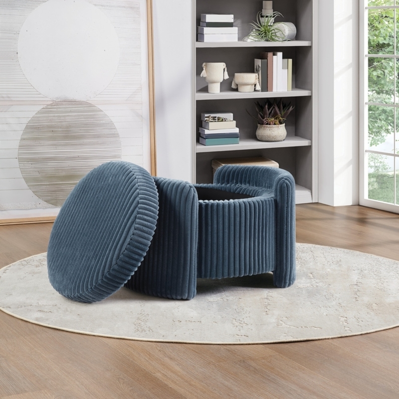 Storage Ottoman with Flip-Top Tray and Tapered Legs
