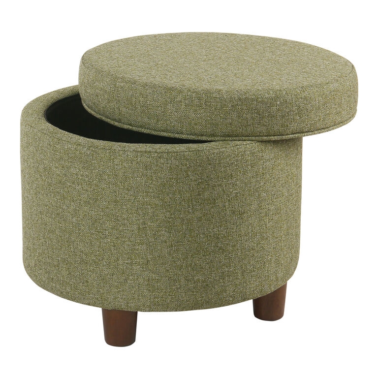 Storage Ottoman with Removable Wood Lid and Forest Green Tweed Fabric