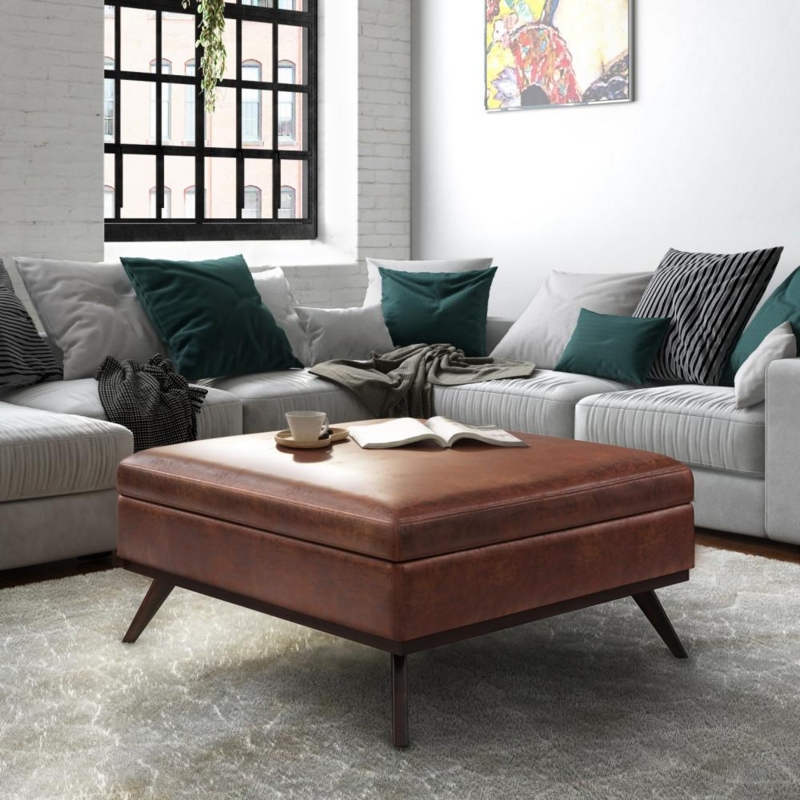 Storage Ottoman XL Square Distressed Black Tufted Coffee Table