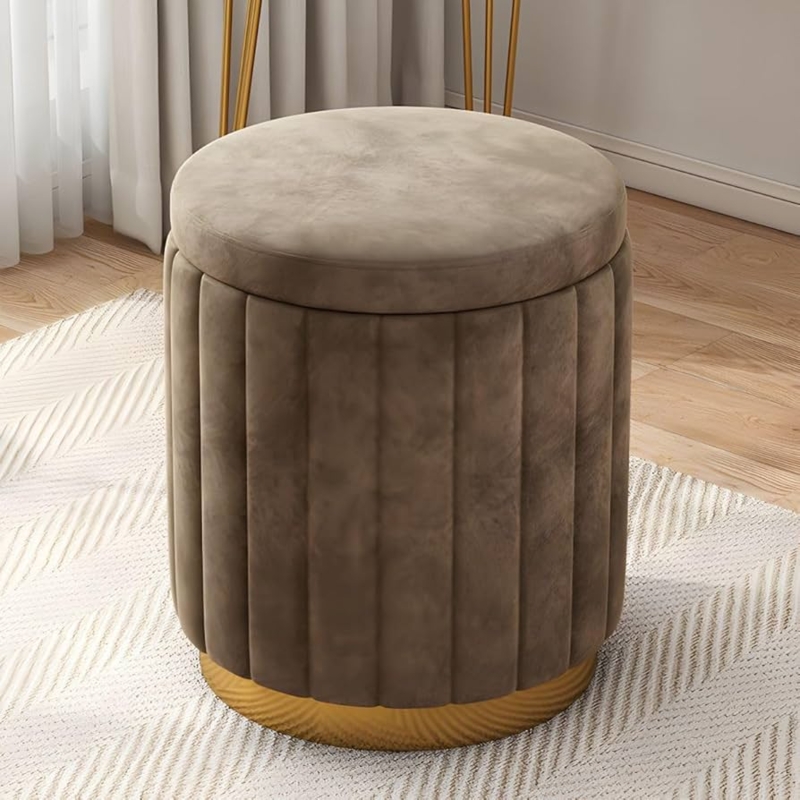 Storage Pouf Velvet Cylinder Brown Small Space Storage Ottoman