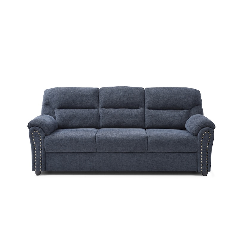 Straight Sofa Charcoal Grey Woven Fabric Pillow Top Arms Contemporary
