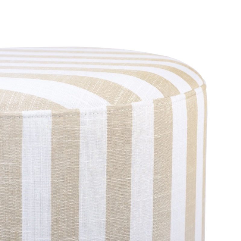 Striped Linen Drum Ottoman with Gold Base, Contemporary Stool