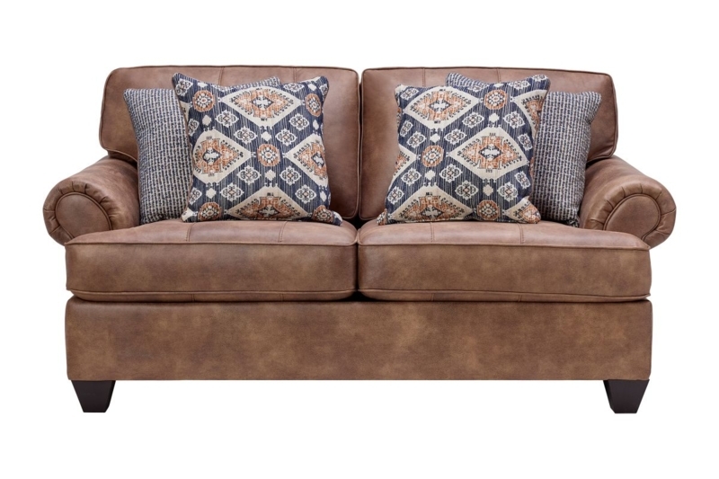 T-Cushion Loveseat with Block Feet, Distressed Upholstery Two-Seater