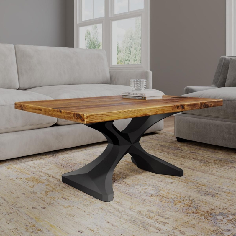 Table Base Industrial Matte Black Metal Interlocking V Shape Design