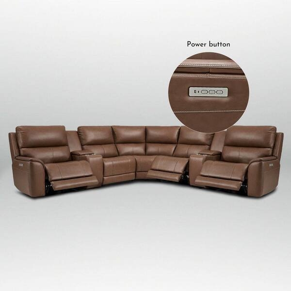 Tan Power Reclining Sectional Sofa Double Width Console Cup Holders